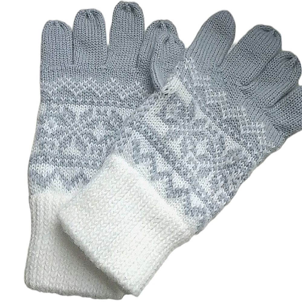 New Acrylic Blue & White Knit Gloves M-L